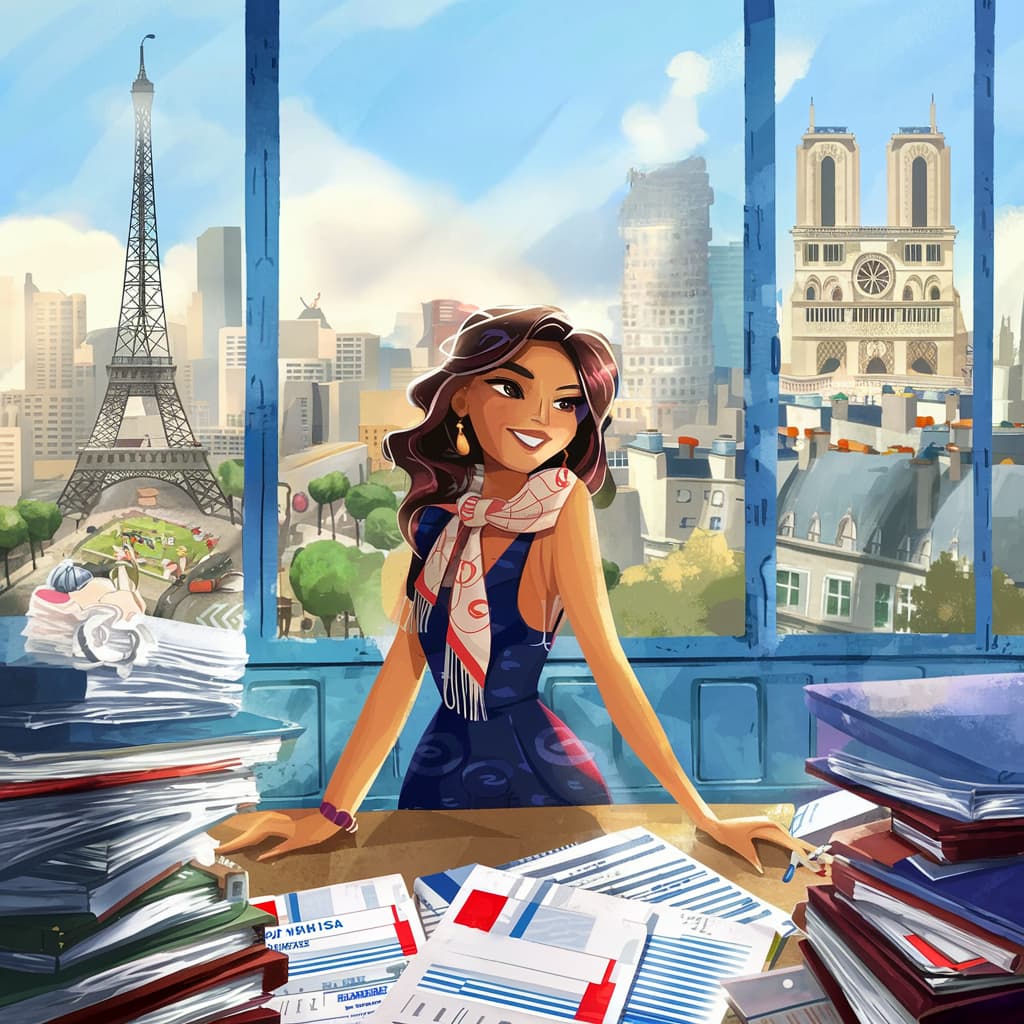 Illustration d’une étudiante préparant son dossier de séjour en France