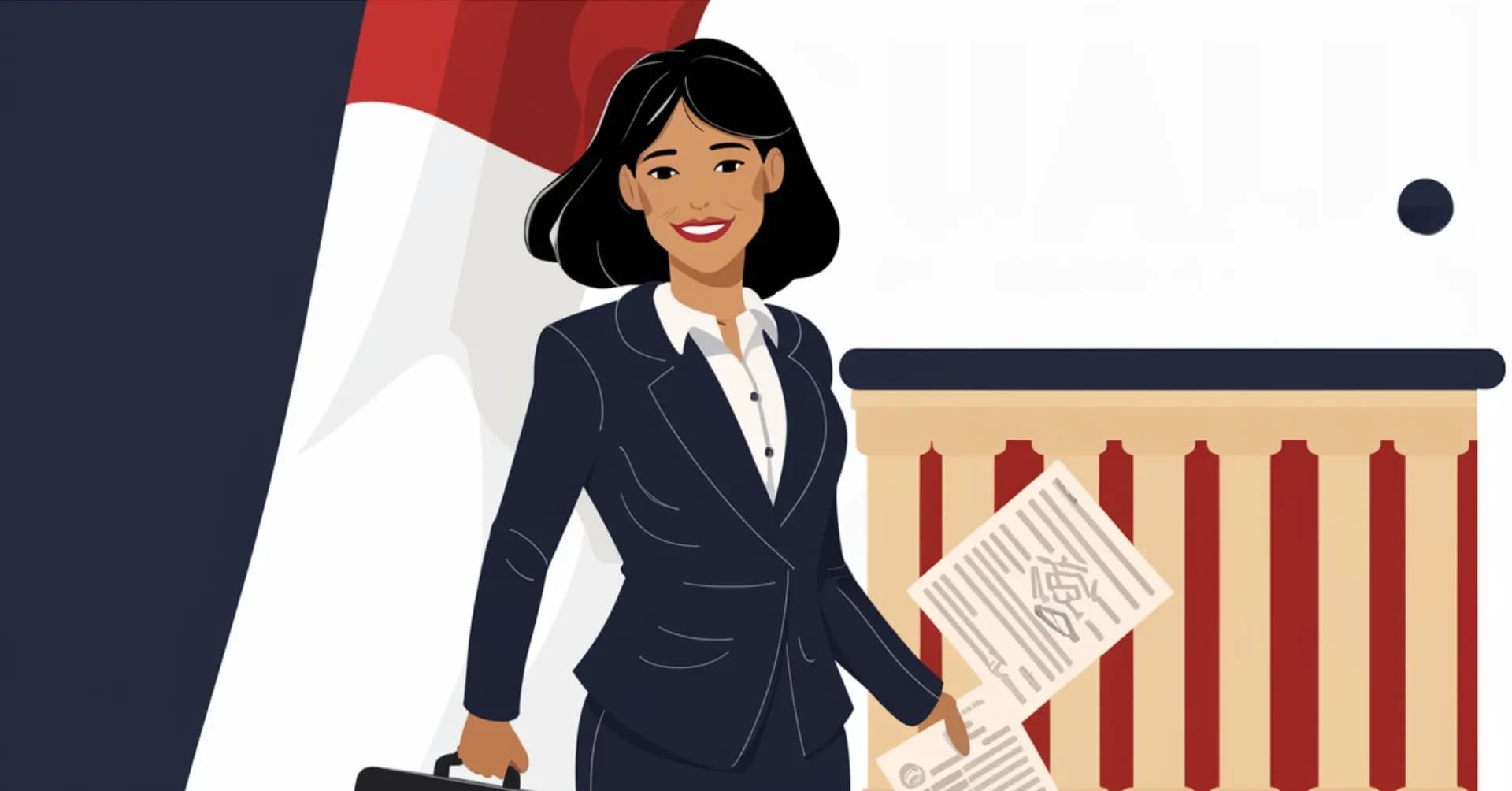 Illustration d’une avocate accompagnant une démarche administrative en France