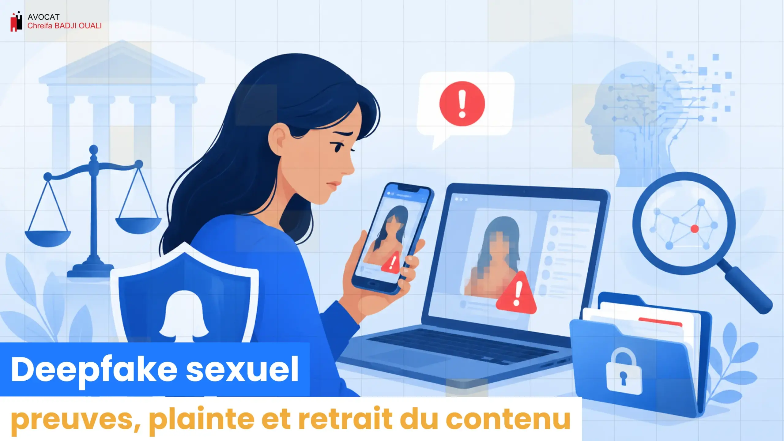 Chreifa BADJI OUALI - Cabinet avocat en ligne et à Montpellier 110 deepfake preuves plainte et retrait du contenu scaled